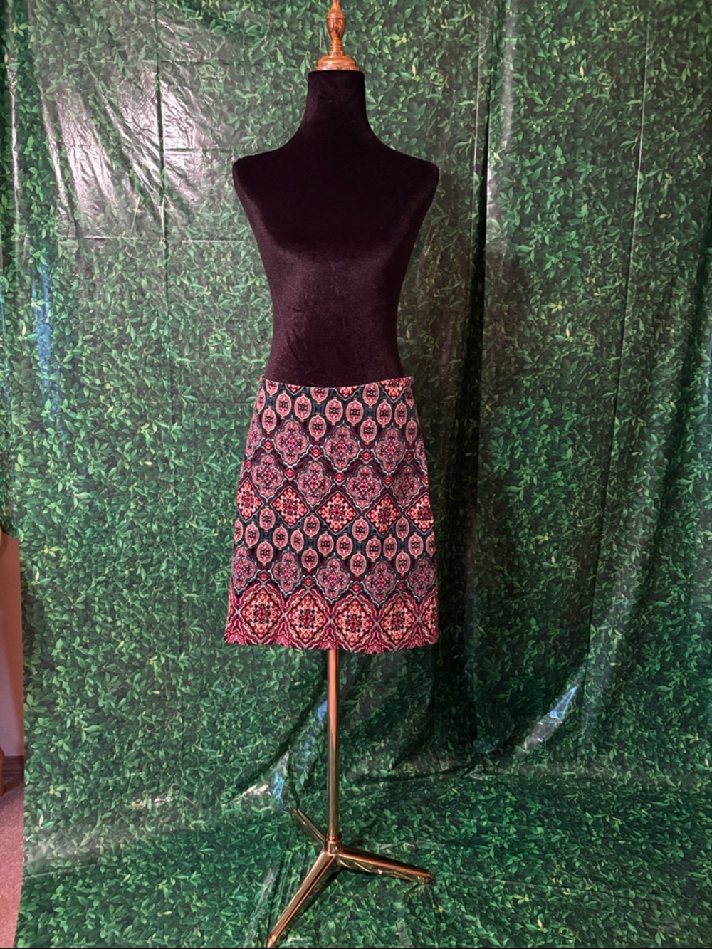 LOFT Black and Pink Patterned A-Line Mini Skirt